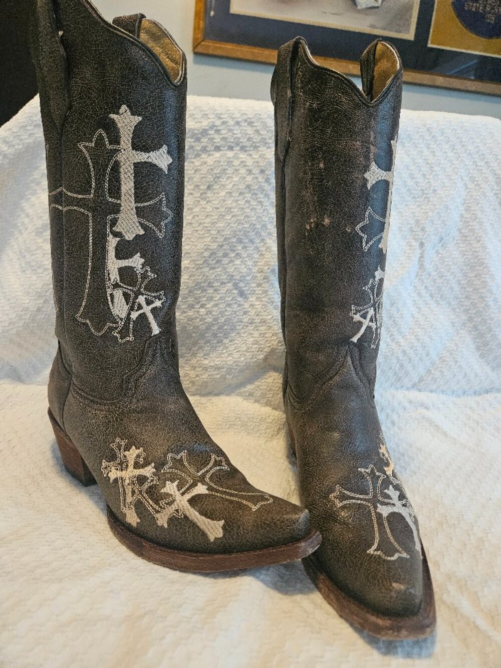 Circle G L5038 Women’s Western Boots Brown/Beige Leather Embroidered Cross 8.5M